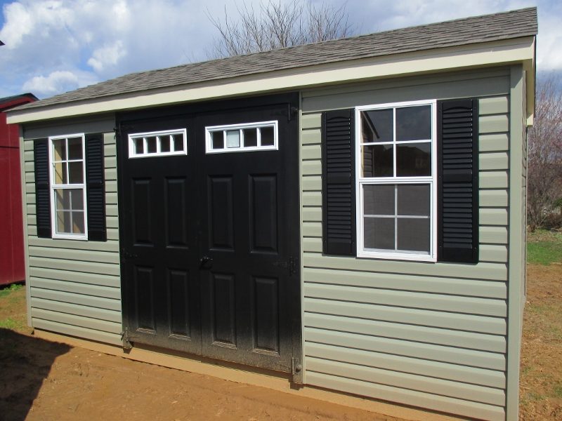 8x10 A-frame Shed, Cabot Ivy siding, Manor trim, Black roof List Price $2,495, DISPLAY MODEL $2,245.50. Chester Springs